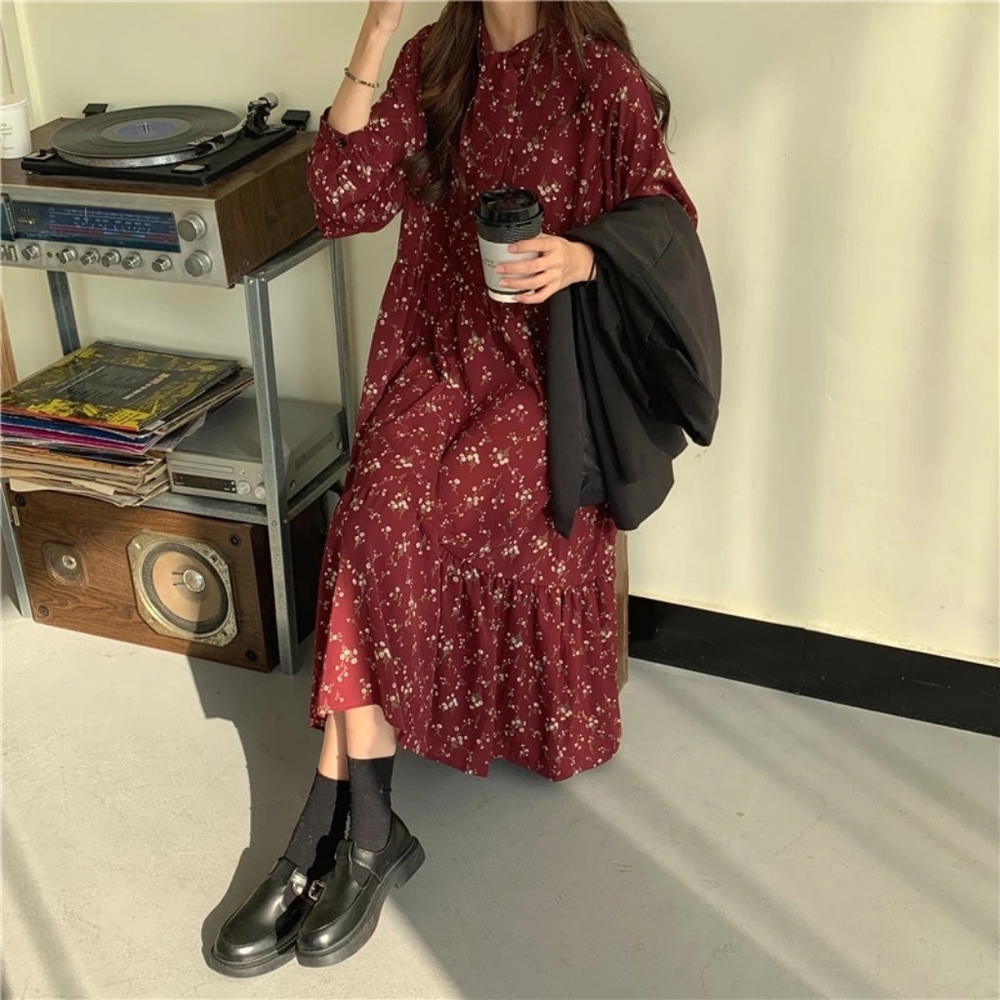 Vintage Style Long Sleeve Floral Print Autumn Dress - Picture 6 of 15
